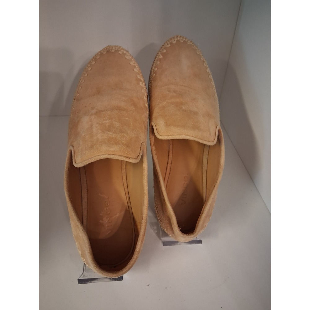 Vince Tan Suede Woven Trim Loafers Womens 6M Vero Cuoio Flat Slip On Shoes